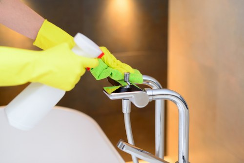 Curtain cleaning in a bright living room with elegant drapes