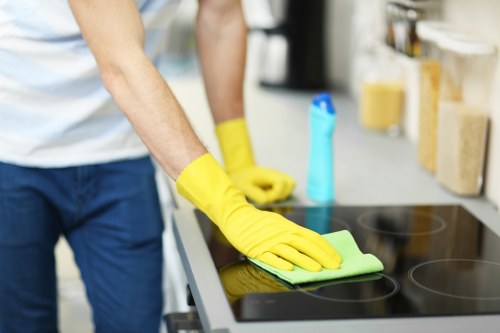 Modern steam carpet cleaning equipment on a residential floor